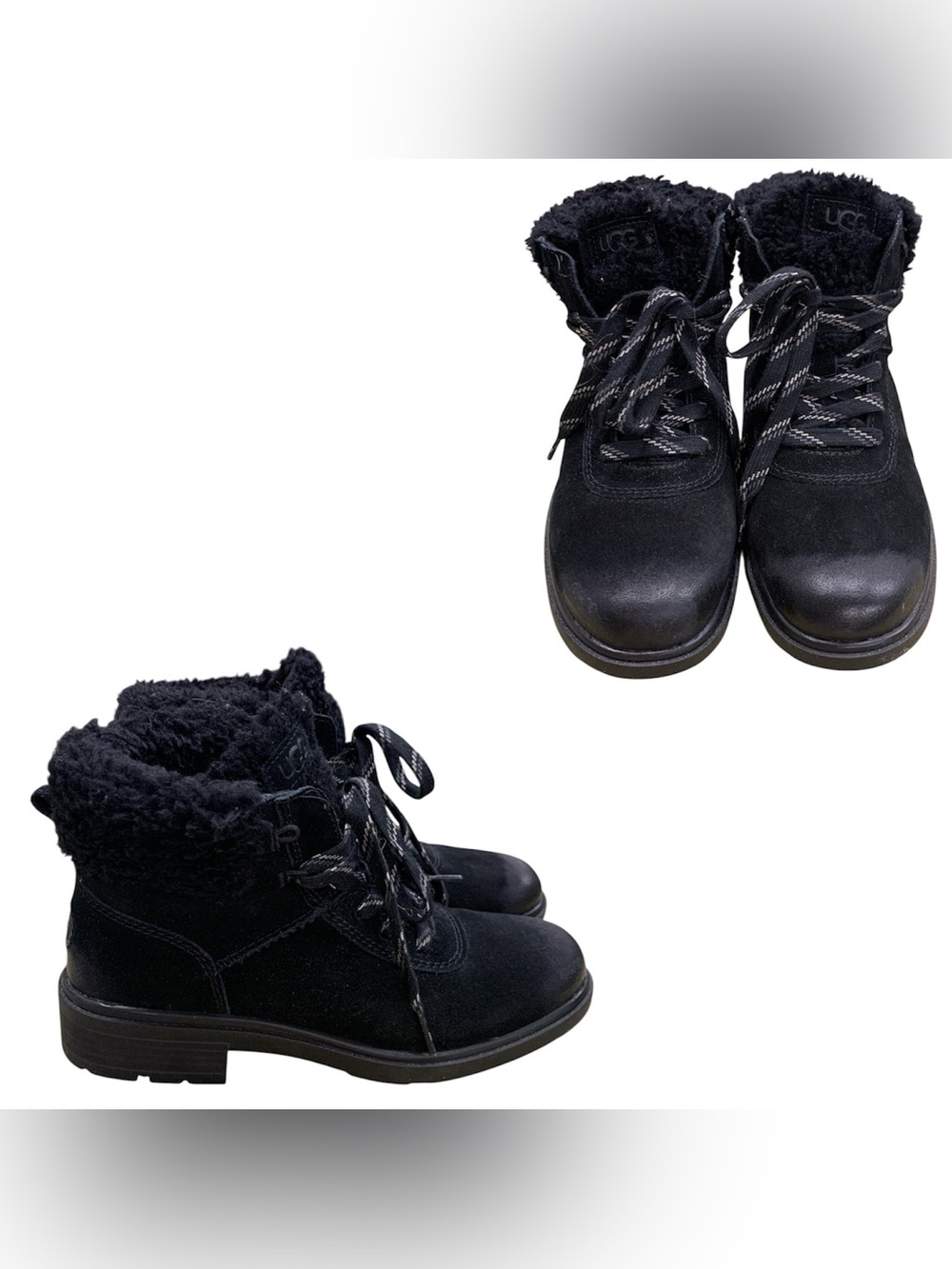 UGG Black Lace-Up Faux-Fur Ankle Boots S8